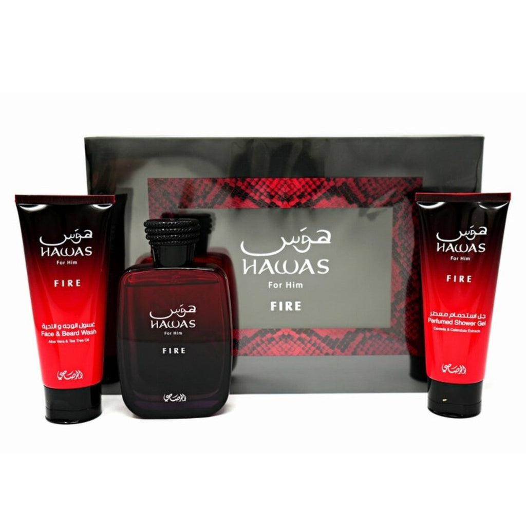 Rasasi Hawas Fire 3- Piece Set 3.38oz Men EDP Spray — 1