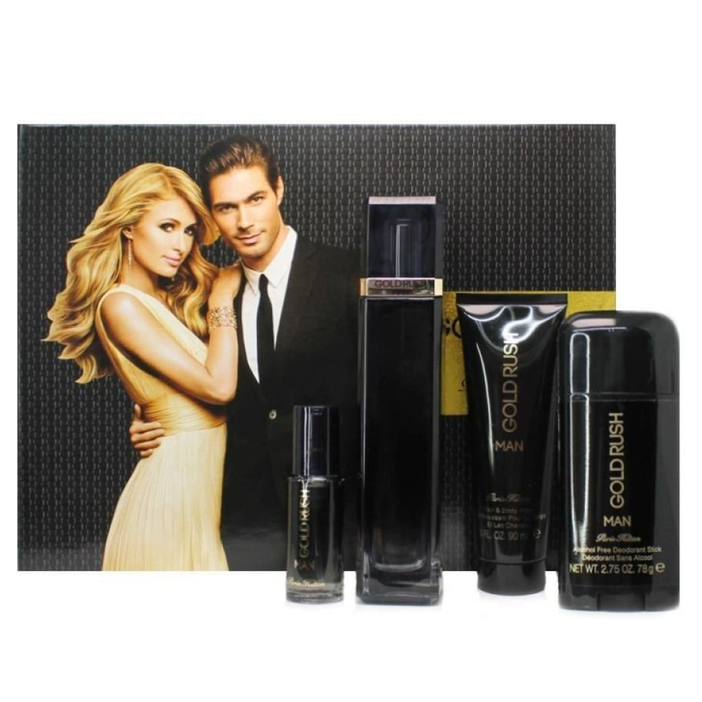 Paris Hilton Gold Rush 4-Piece Set 3.4oz Men EDT Spray — 1