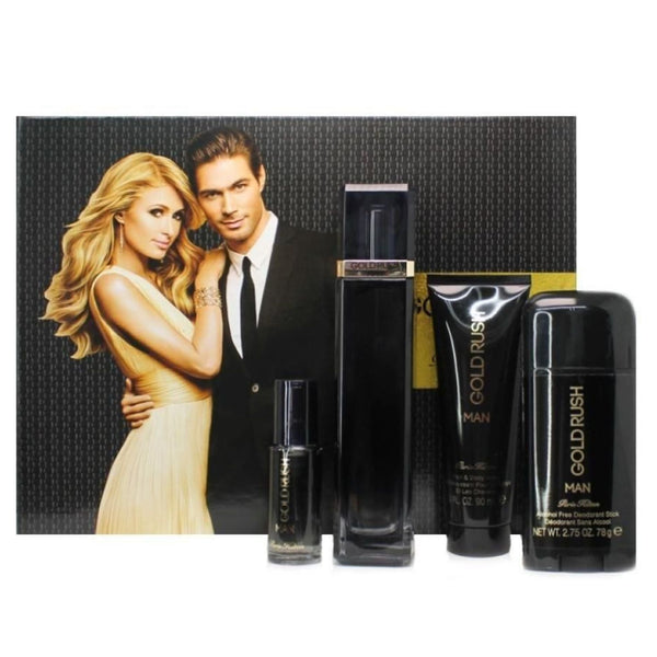 Paris Hilton Gold Rush 4-Piece Set 3.4oz Men EDT Spray — 1