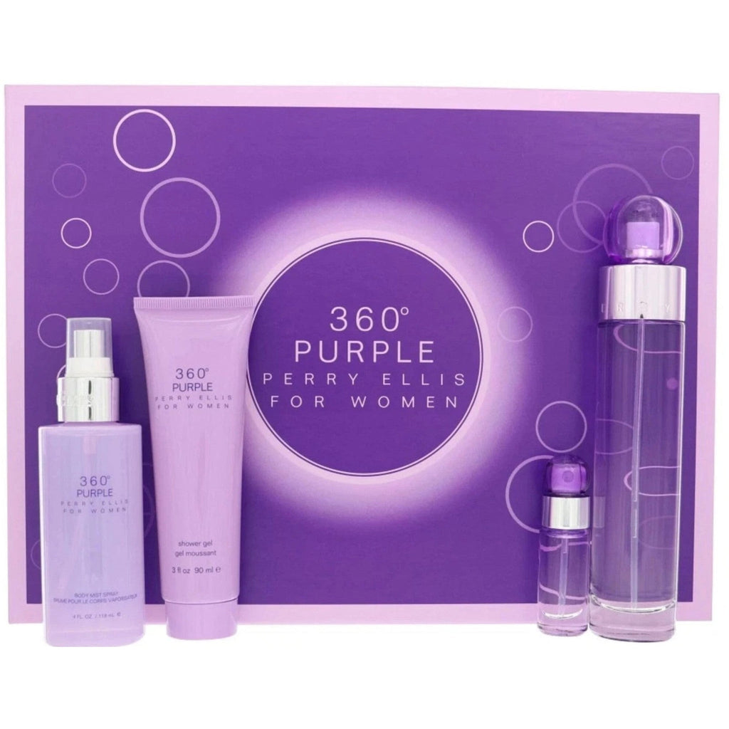 Perry Ellis 360 Purple 4-Piece Set 3.4oz Women EDT Spray — 2