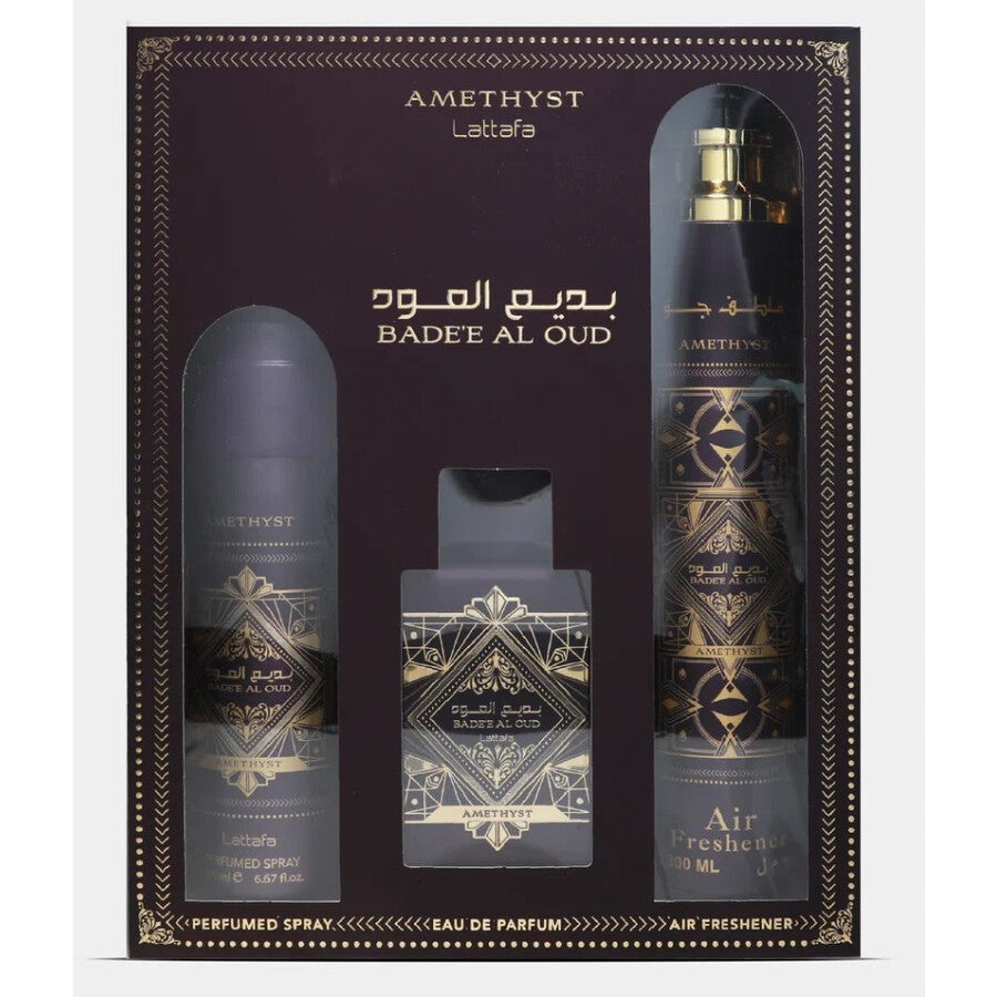 Lattafa Badee Oud Amethyst 3-Piece Set 3.4oz Unisex EDP Spray — 1