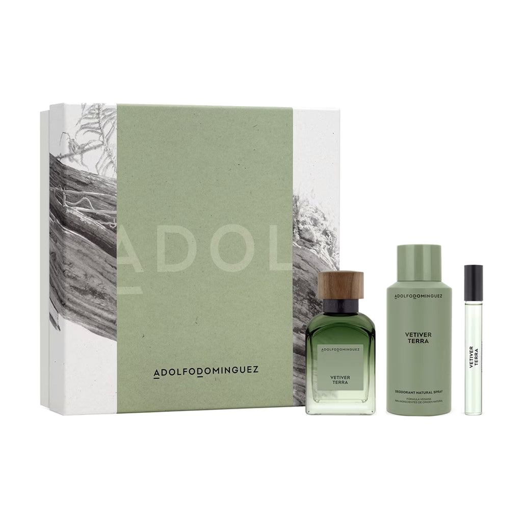 Adolfo Dominguez Vetiver Terra 3-Piece Set 4.1oz Men EDP Spray — 1