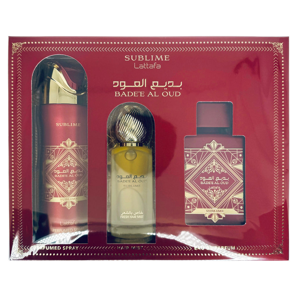 Lattafa Badee Oud Sublime 3-Piece Set 3.4oz Women EDP Spray — 1