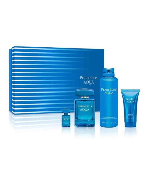 Perry Ellis Aqua 4-Piece Set 3.4oz Men EDT Spray — 1